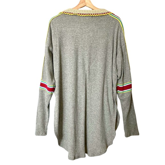 FP Feeling Magical Grey Ribbed Oversized Tunic Crochet Collar Racing Stripe - Picture 3 of 13